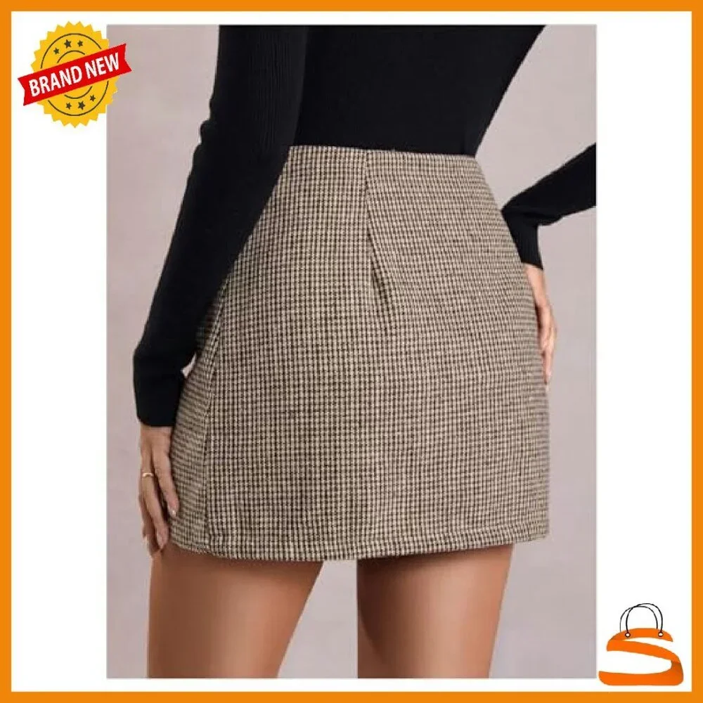 Faux Leather Short Skirt Side Slit Metallic Trim High Waisted A-Line - Picture 3 of 7